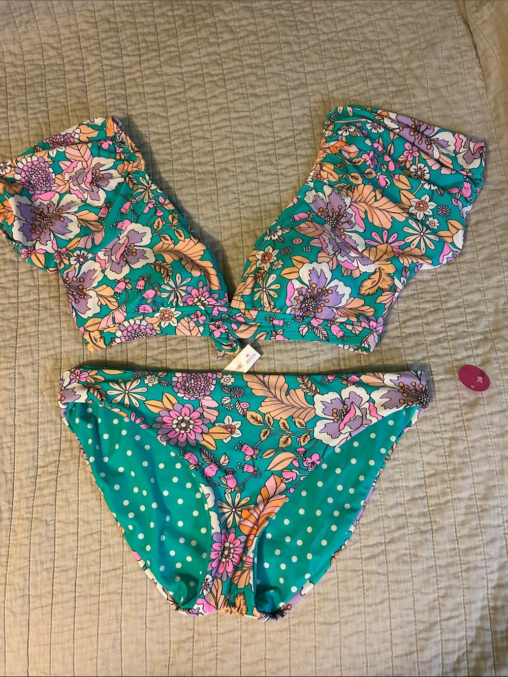 Ninety-Nine Floral Teal Ruffle Bikini Set Size Medium
